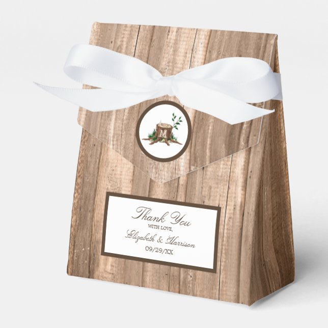 Country Rustic Monogram Tree & Wood Wedding Favor Boxes (Front Side)