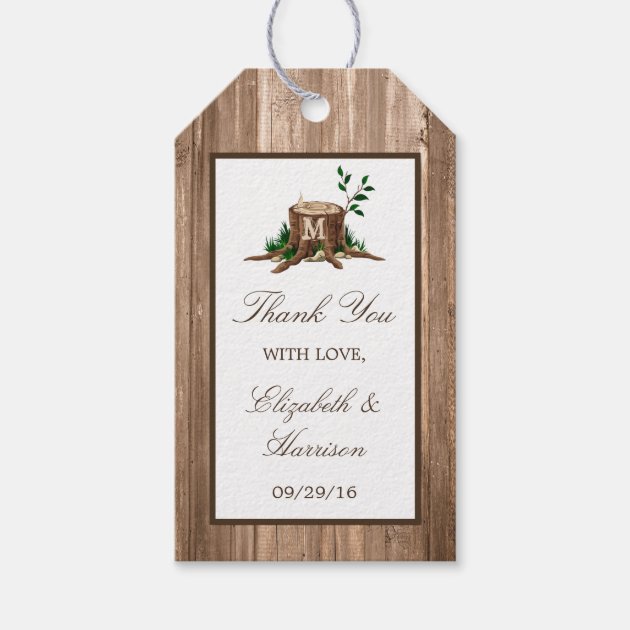 Country Rustic Monogram Tree & Wood Wedding Gift Tags