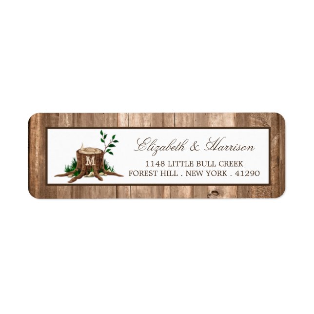 Country Rustic Monogram Tree & Wood Wedding Label (Front)