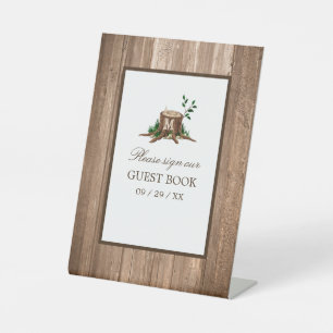 Country Rustic Monogram Tree & Wood Wedding Pedestal Sign