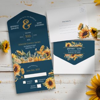Country Rustic Navy Blue Gold Sunflower Wedding