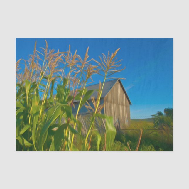 Country Rustic Old Barn Blue Green Farm Tissue Paper (Front)
