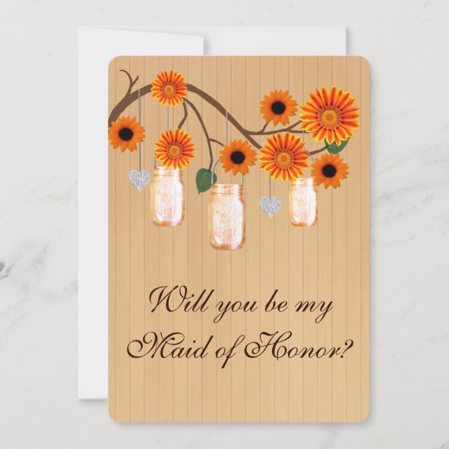 Country Rustic Orange Mason Jar Maid Of Honor Card (Front)
