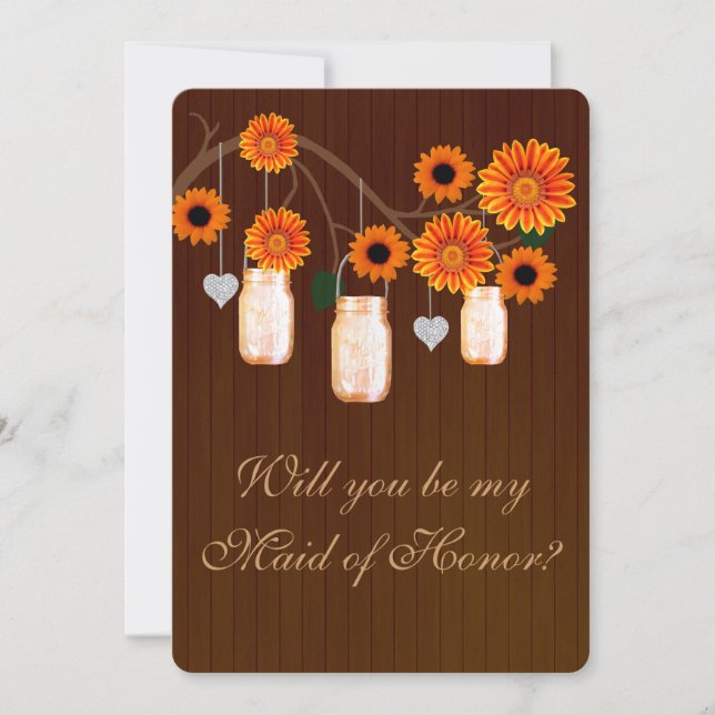 Country Rustic Orange Mason Jar Maid Of Honor Card