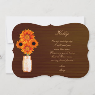 Country Rustic Orange Mason Jar Maid Of Honor Card