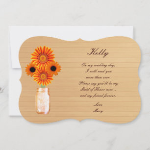 Country Rustic Orange Mason Jar Maid Of Honor Card