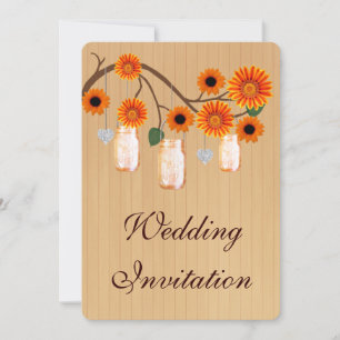 Country Rustic Orange Mason Jar Wedding Invitation