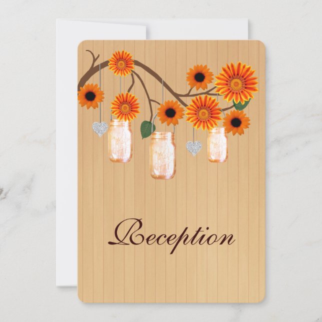 Country Rustic Orange Mason Jars Reception Card (Front)
