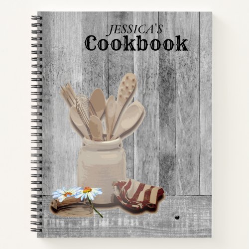 Country Rustic Personalized Cookbook Jar spoon Not Notebook
