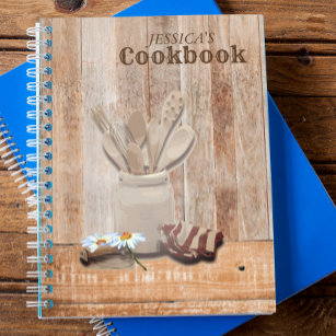 Country Rustic Personalized Cookbook Jar spoon Notebook