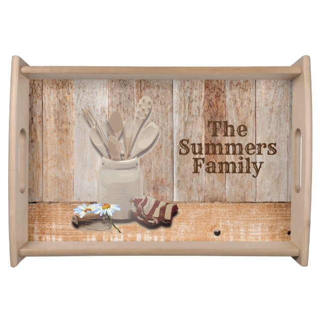 Country Rustic Personalized Kitchen Jar spoon Serving Tray (Front)