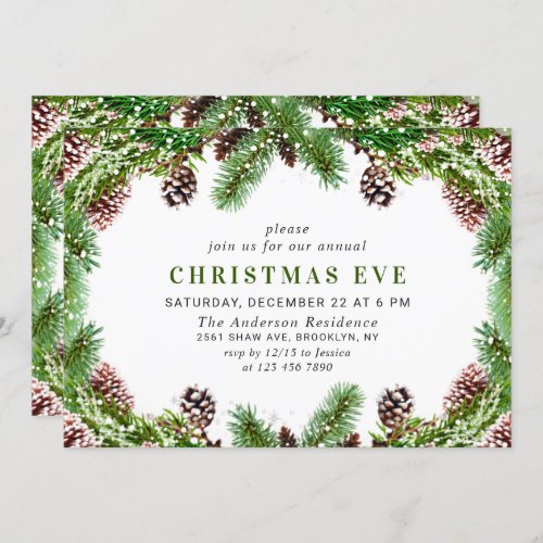 Country Rustic Pine Cones Branch CHRISTMAS EVE Invitation