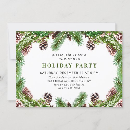 Country Rustic Pine Cones Branch Christmas Party Invitation