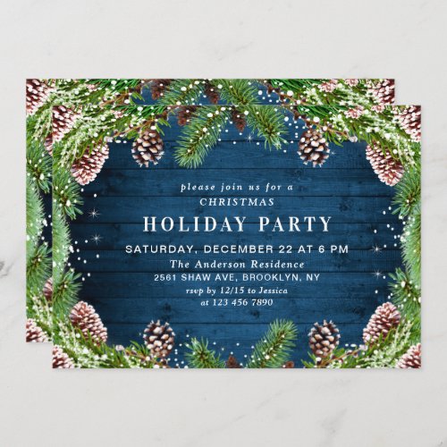 Country Rustic Pine Cones Branch Christmas Party Invitation