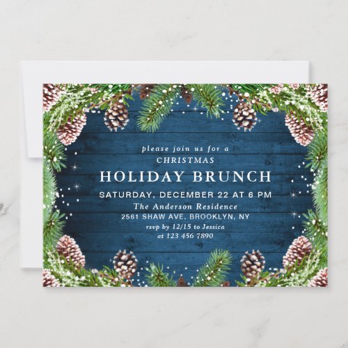 Country Rustic Pine Cones Christmas HOLIDAY BRUNCH Invitation