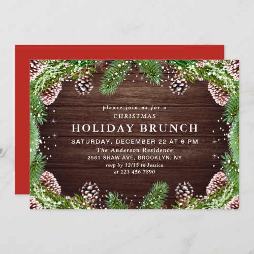 Country Rustic Pine Cones Christmas HOLIDAY BRUNCH Invitation