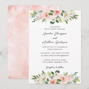 Country Rustic Pink Blush Botanical Wedding Invitation