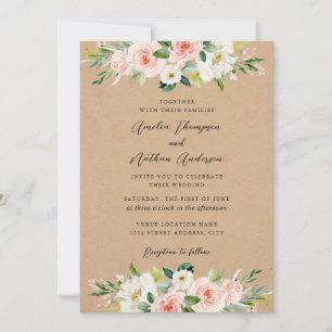 Country Rustic Pink Botanical Florals Wedding Invitation