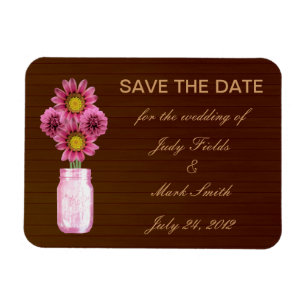 Country Rustic Pink Mason Jar Save The Date Magnet