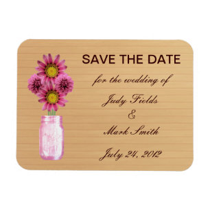 Country Rustic Pink Mason Jar Save The Date Magnet