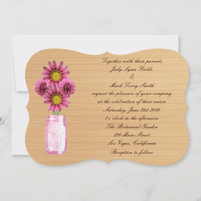 Country Rustic Pink Mason Jar Wedding Invitation (Front)