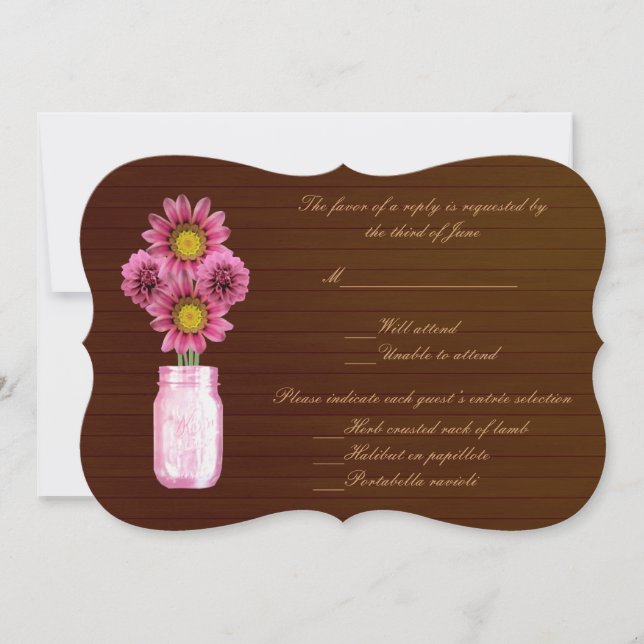 Country Rustic Pink Mason Jars Response Card (Front)
