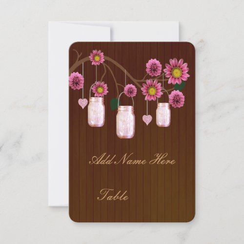 Country Rustic Pink Mason Jars Table Place Card