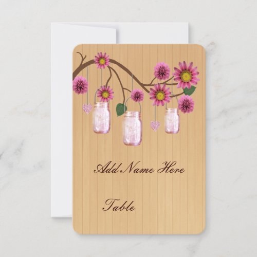 Country Rustic Pink Mason Jars Table Place Card