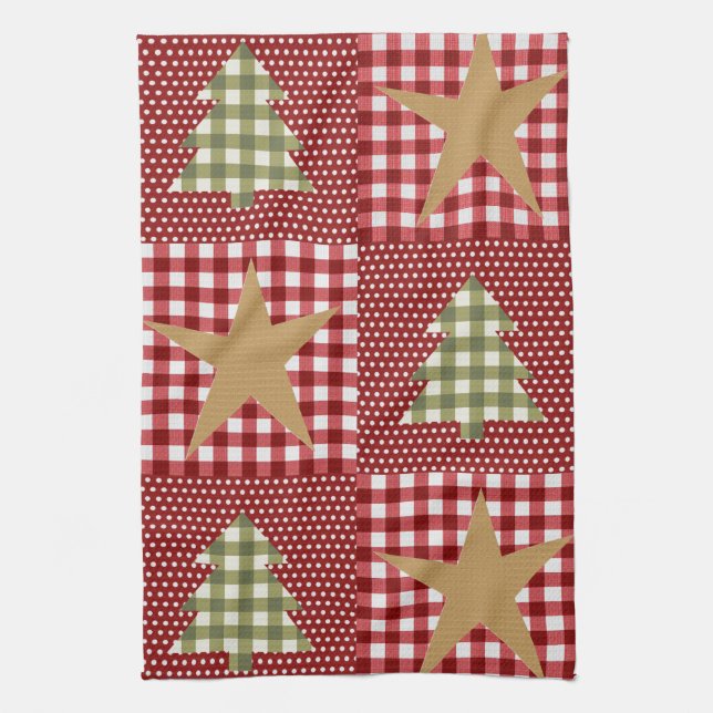 Country Rustic Primitive Christmas Kitchen Towel (Vertical)