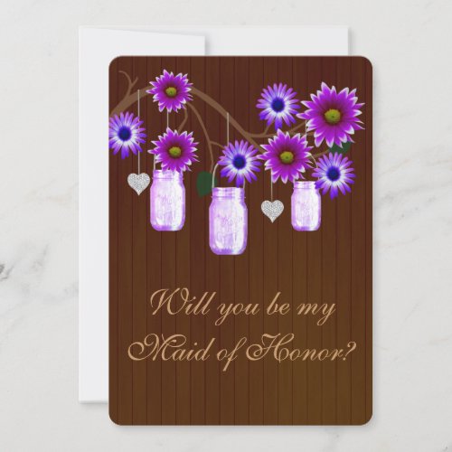 Country Rustic Purple Mason Jar Maid Of Honor Card