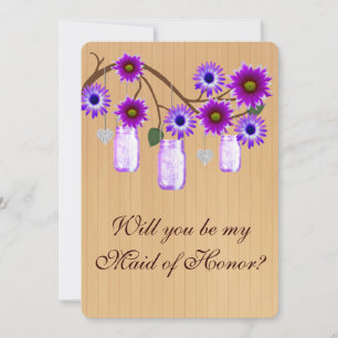 Country Rustic Purple Mason Jar Maid Of Honor Card
