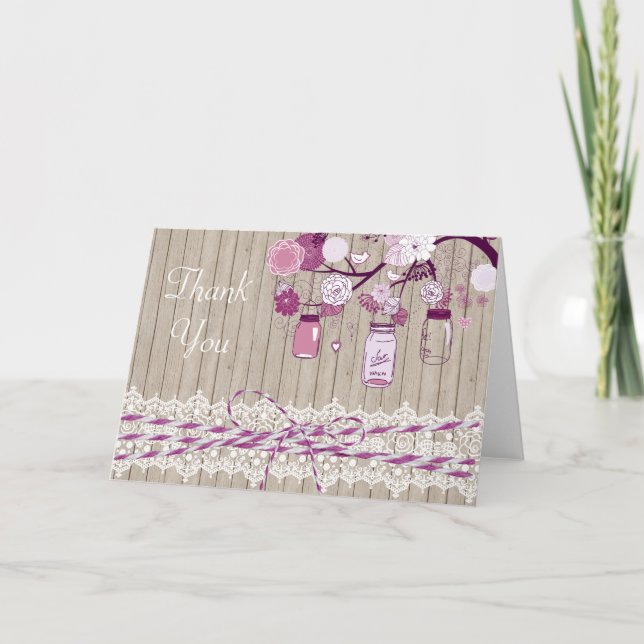 Country Rustic Purple Mason Jar Thank You Card (Front)
