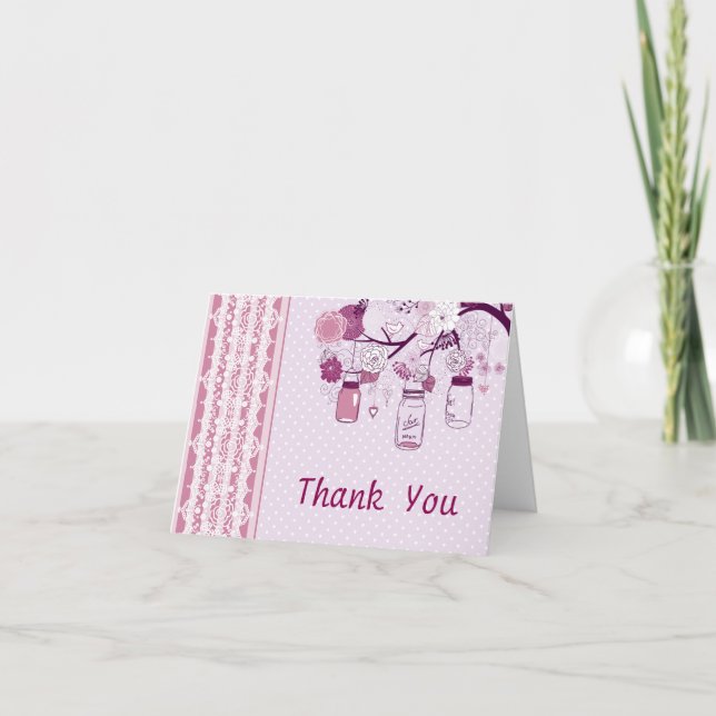 Country Rustic Purple Mason Jar Thank You Card (Front)