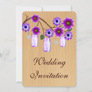 Country Rustic Purple Mason Jar Wedding Invitation
