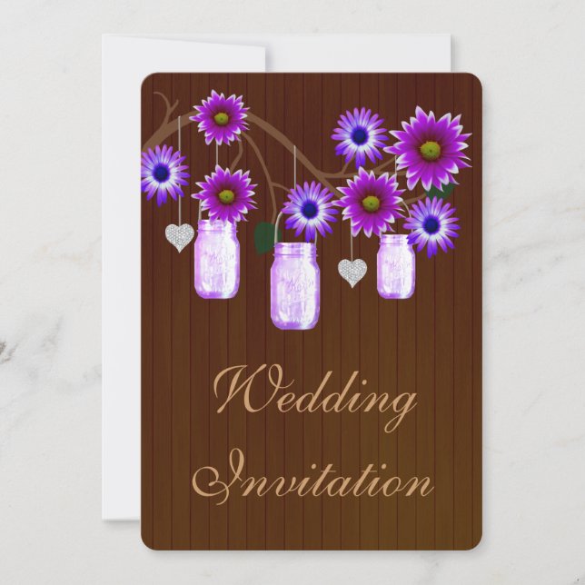Country Rustic Purple Mason Jar Wedding Invitation (Front)