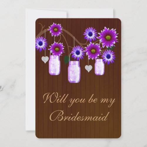Country Rustic Purple Mason Jars Bridesmaid Card