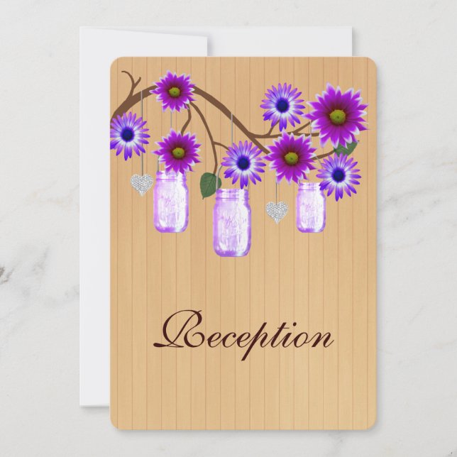 Country Rustic Purple Mason Jars Reception Card (Front)