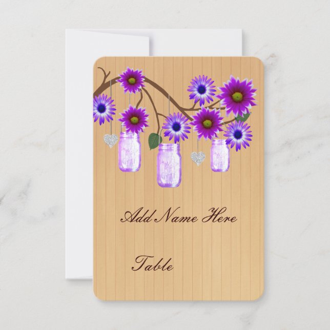 Country Rustic Purple Mason Jars Table Place Card (Front)