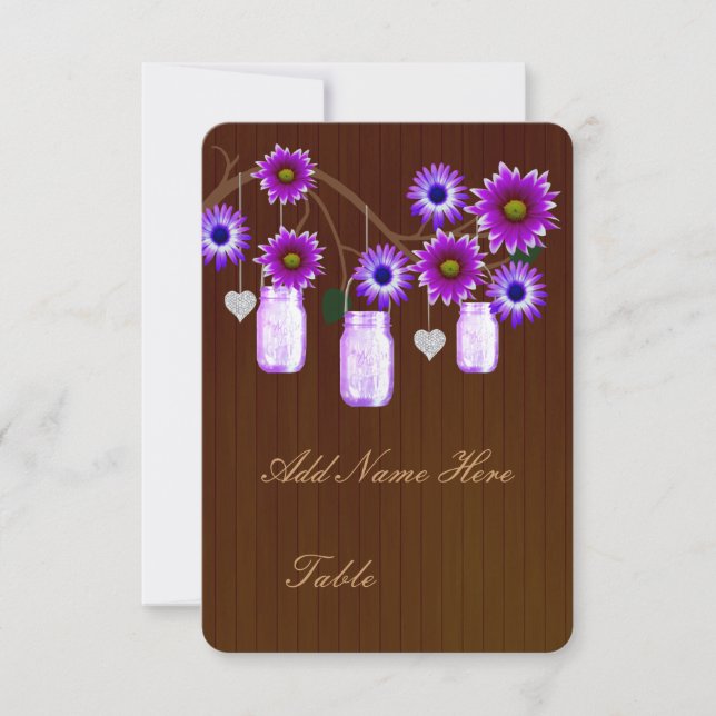 Country Rustic Purple Mason Jars Table Place Card (Front)
