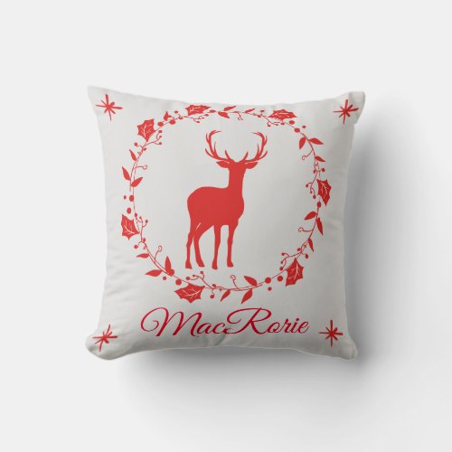 Country Rustic Red Deer Floral Throw Pillow