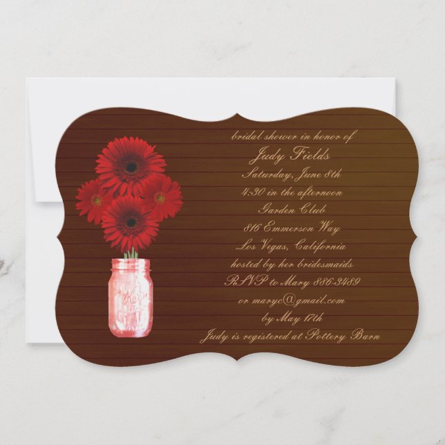 Country Rustic Red Mason Jar Bridal Shower Invite (Front)
