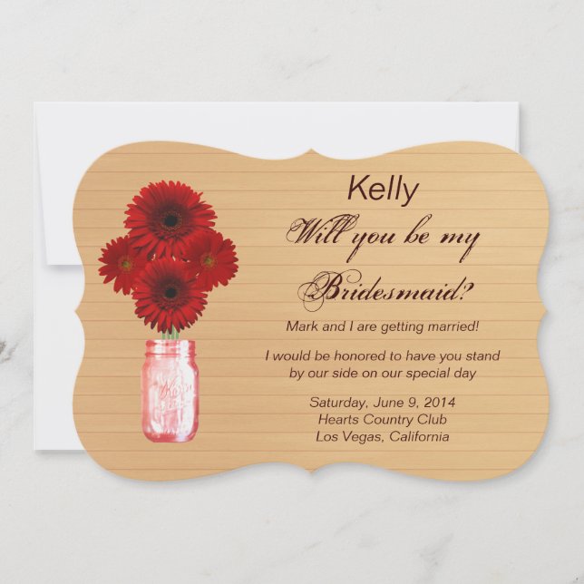 Country Rustic Red Mason Jar Bridesmaid Card (Front)