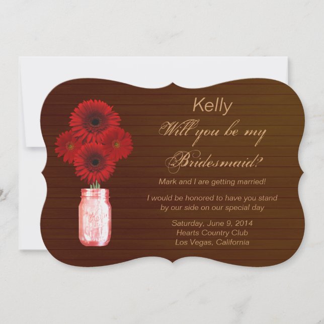 Country Rustic Red Mason Jar Bridesmaid Card (Front)