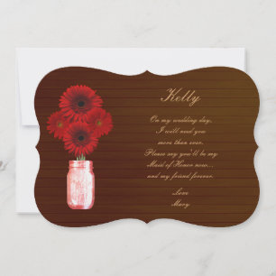 Country Rustic Red Mason Jar Maid Of Honor Card