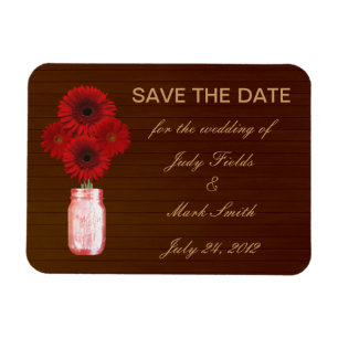 Country Rustic Red Mason Jar Save The Date Magnet