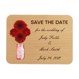 Country Rustic Red Mason Jar Save The Date Magnet