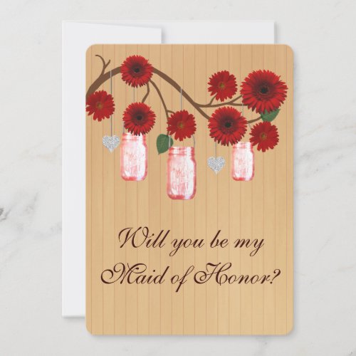 Country Rustic Red Mason Jars Maid Of Honor Card