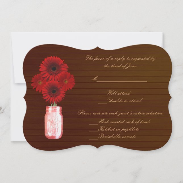 Country Rustic Red Mason Jars Response Card (Front)