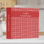 Country Rustic Red Small Plaid Family Recipe 3 Ring Binder<br><div class="desc">This simple, rustic design adds style and grace to your kitchen, with its soft red and white small plaid country style background. Gather your favorite family recipes and add your family memories to make this a cherished keepsake. Add a name to personalize it. Makes a great bridal shower, Christmas or...</div>