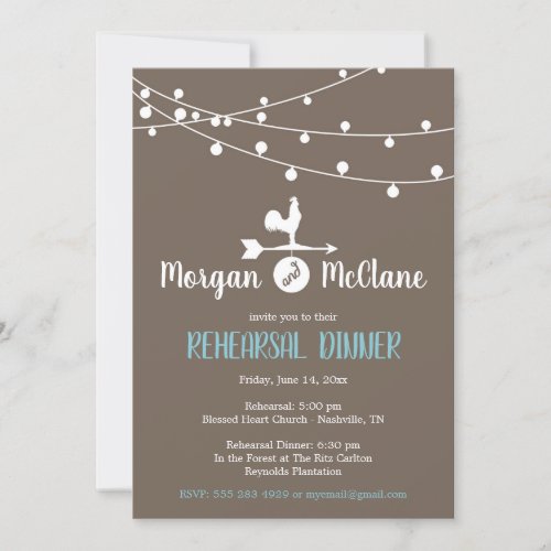 Country Rustic Rooster Rehearsal Dinner Invitation